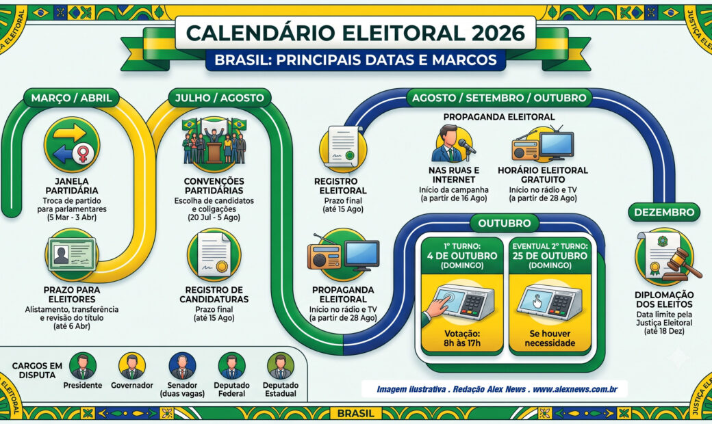 Alex News — Calendário eleitoral 2026: todas as datas que importam, das convenções ao segundo turno — Eleições 2026
